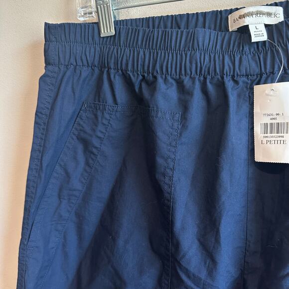 Banana Republic Wide Leg Cotton Poplin Pull on Ankle Pant Navy Blue 772631 L - Picture 4 of 12